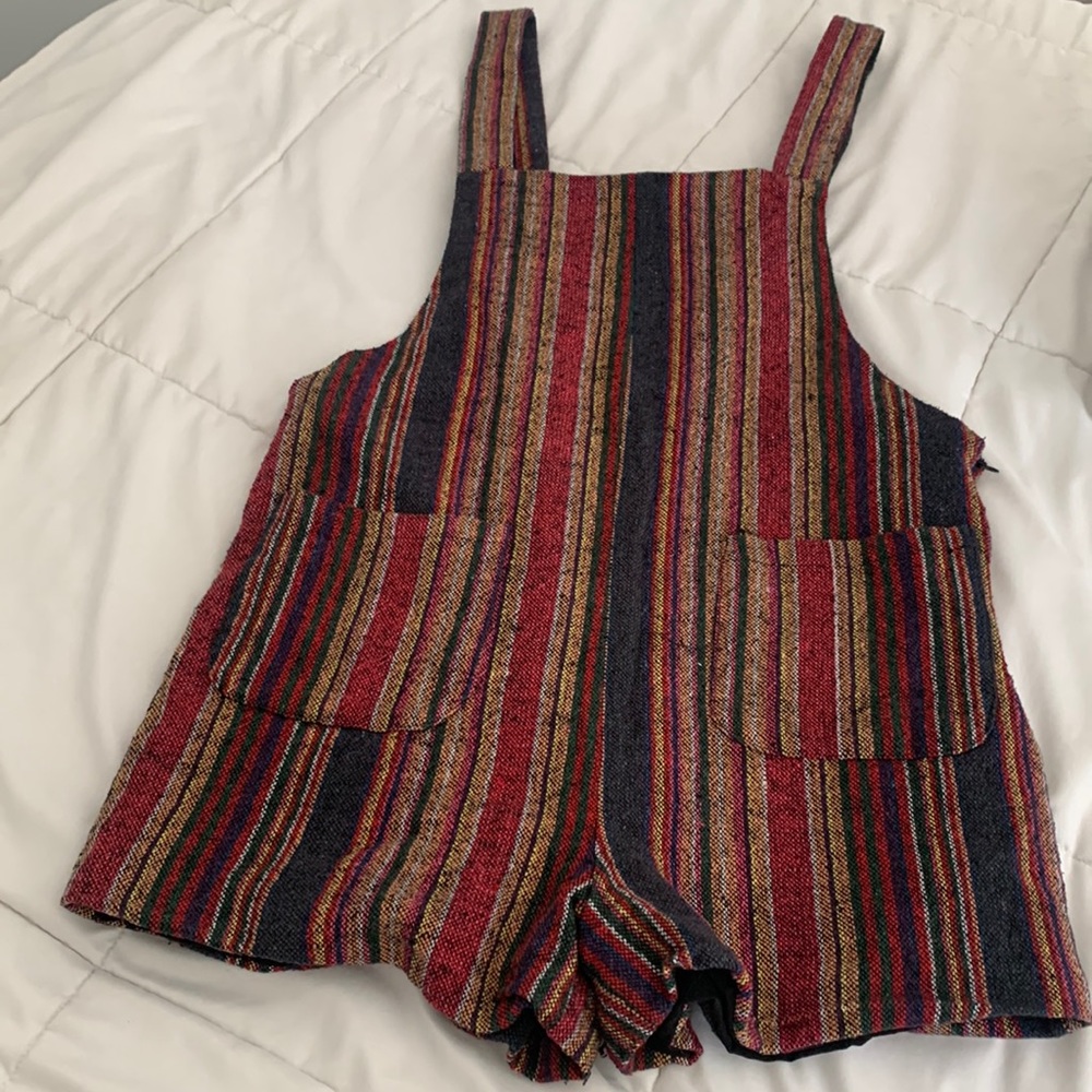 Maroon striped jumpsuit overalls romper